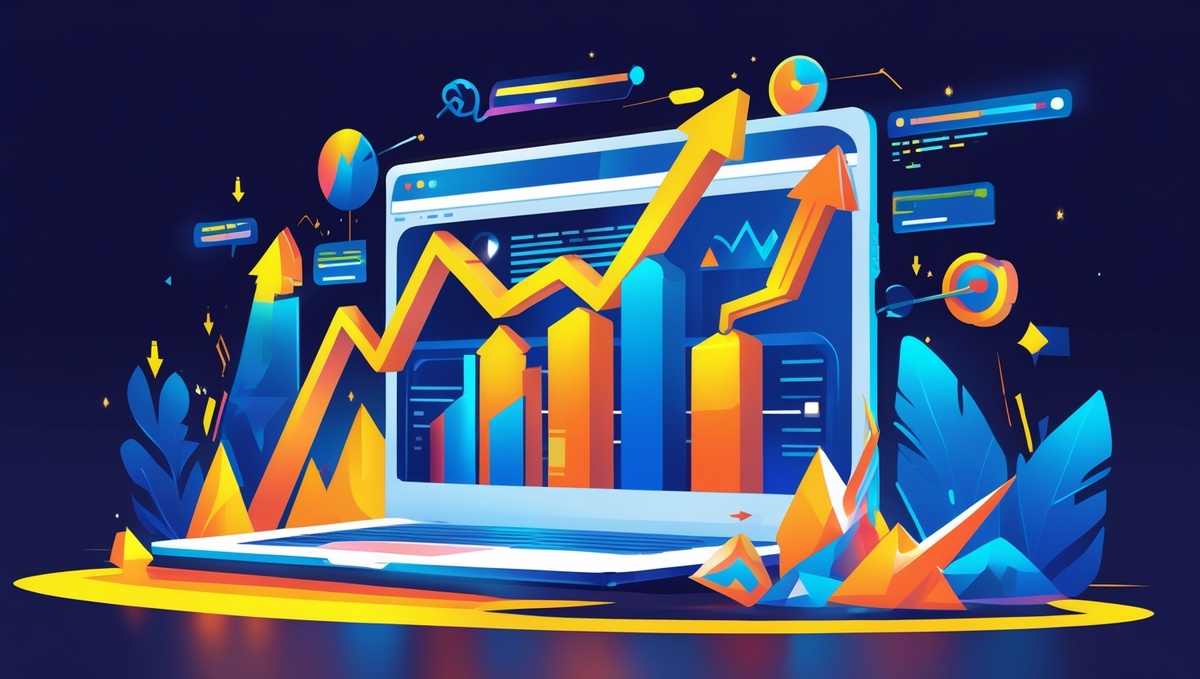 Яркий рост сайта в поисковой выдаче, графики, стрелки вверх.