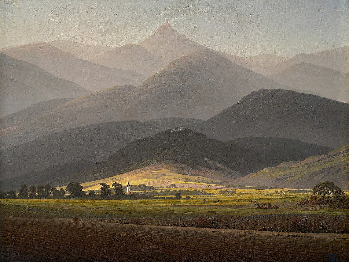 Фридрих Каспар Давид, «Исполиновы горы (Вид на Малую Штурмхаубе из Вармбрунна, горный пейзаж)», около 1810, холст, масло, 45 х 58 см, Государственный музей изобразительных искусств имени А. С. Пушкина