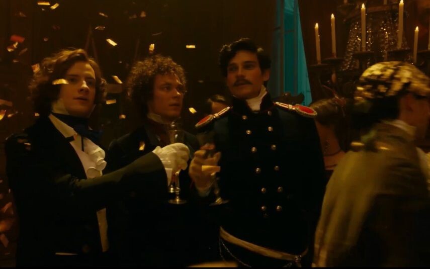 Пущин (Илья Виногорский), Пушкин (Юра Борисов) и Данзас (Роман Васильев). Кадр из фильма.