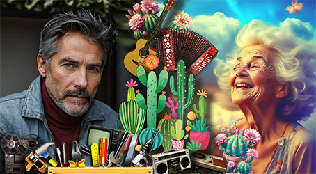 Инструменты и кактусы. Он и она.