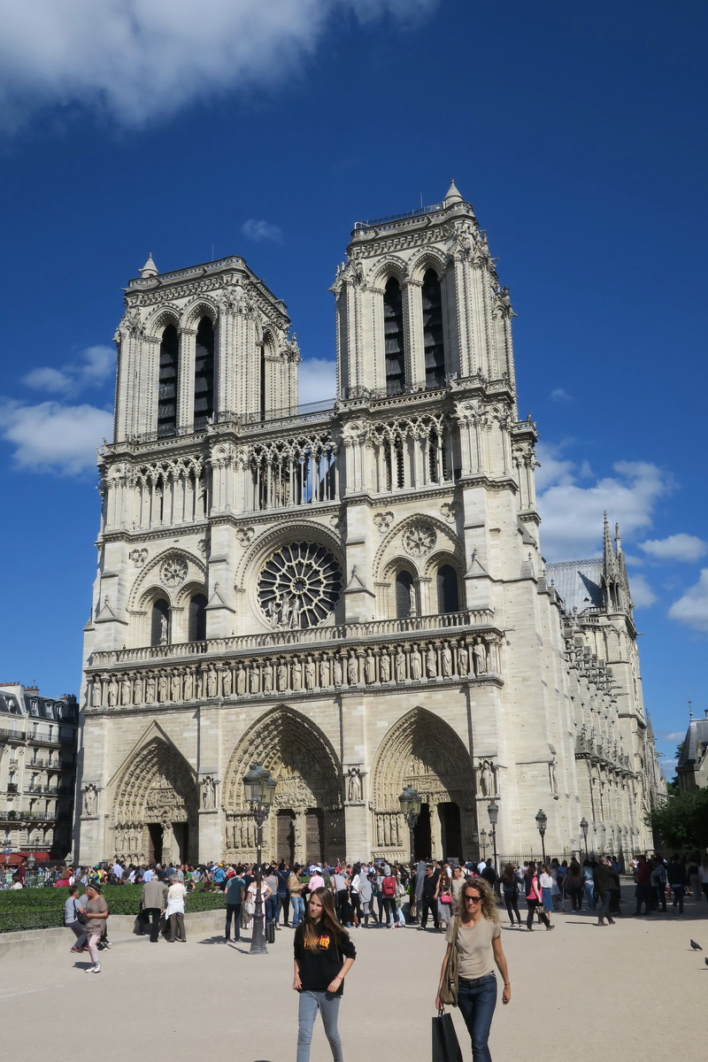 Вид на Собор Парижской Богоматери (Notre Dame de Paris) со стороны главного входа