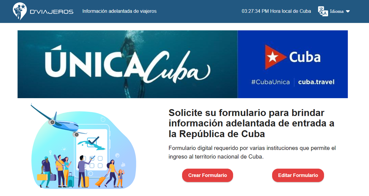 электронная форма D'VIAJEROS для въезда на КУБУ - главная страница