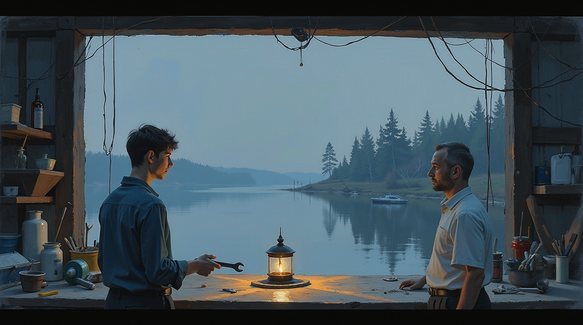 Стас, бросив работу, приезжает к отцу в деревню и через его молчаливые изобретения, вроде самодельного маяка, обретает новый смысл жизни.