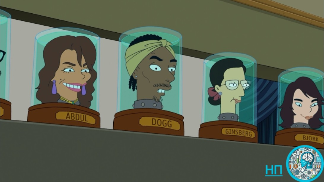 Научная фантастика часто баловалась концепцией «мозга в банке». Футурама, анимационное комедийное научно-фантастическое телешоу, действие которого происходит в далеком будущем, играло с этой идеей и часто представляло знаменитостей в виде «головы в банке».