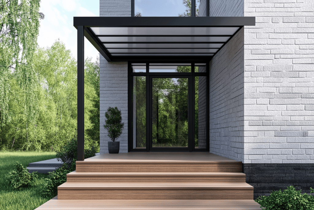    Крыльцо в стиле лофт: создайте уникальный вход в дом с навесами от ZMK-Zenit в Уфе! ZMK-ZENIT