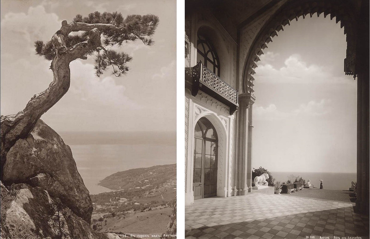 Слева: В горах над Алупкой. Справа: Алупка. Вид из Альгамбры, 1908 г.