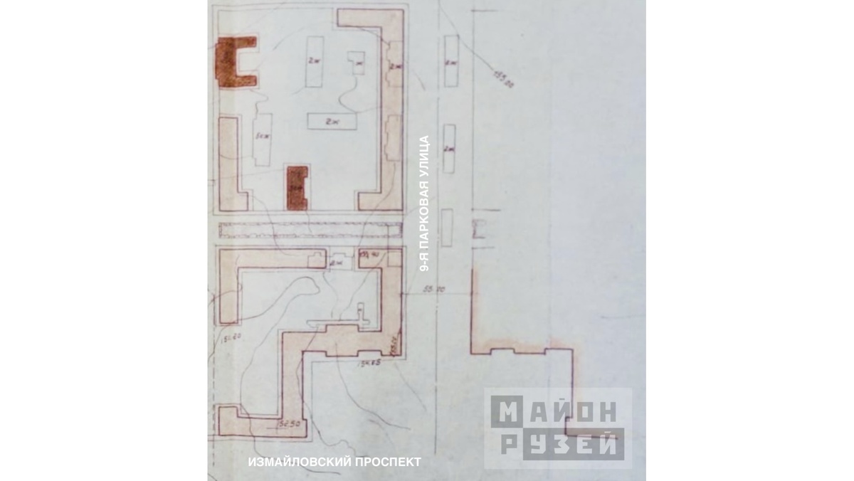 Начало 9-й Парковой улицы на плане 1948 г. Неосуществленный проект. 