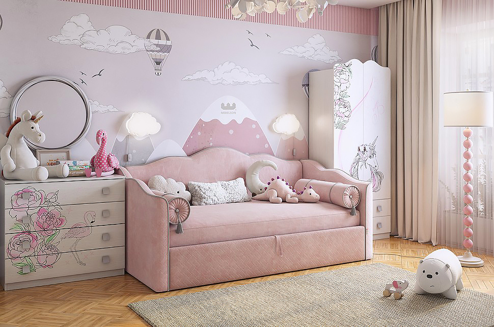 На фото: Кровать софа с подъемным механизмом Лея