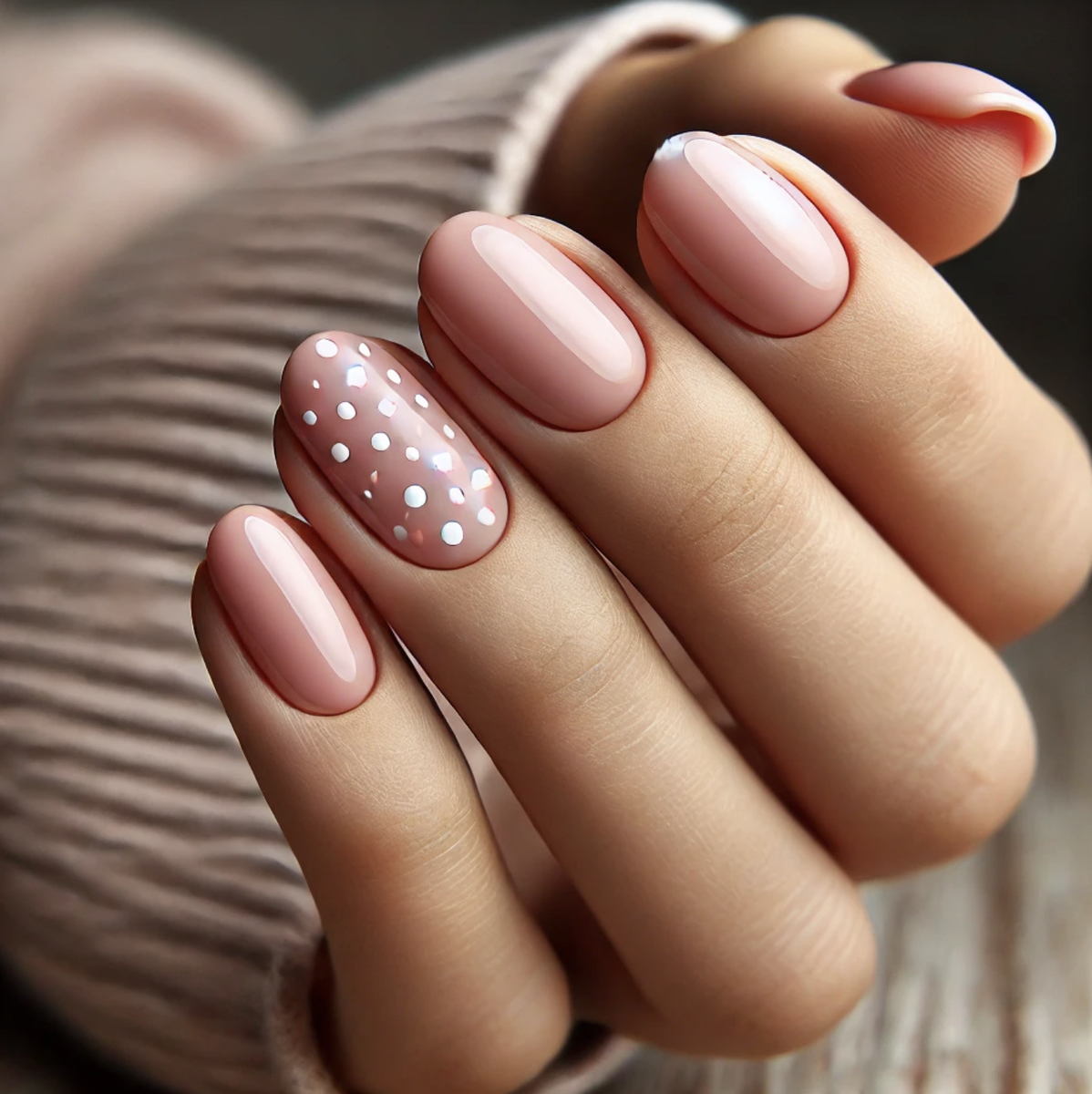 Нюдовый маникюр с белыми точками