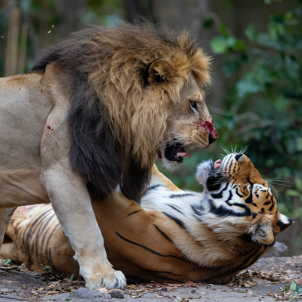 В схватке лев оказывается победителем