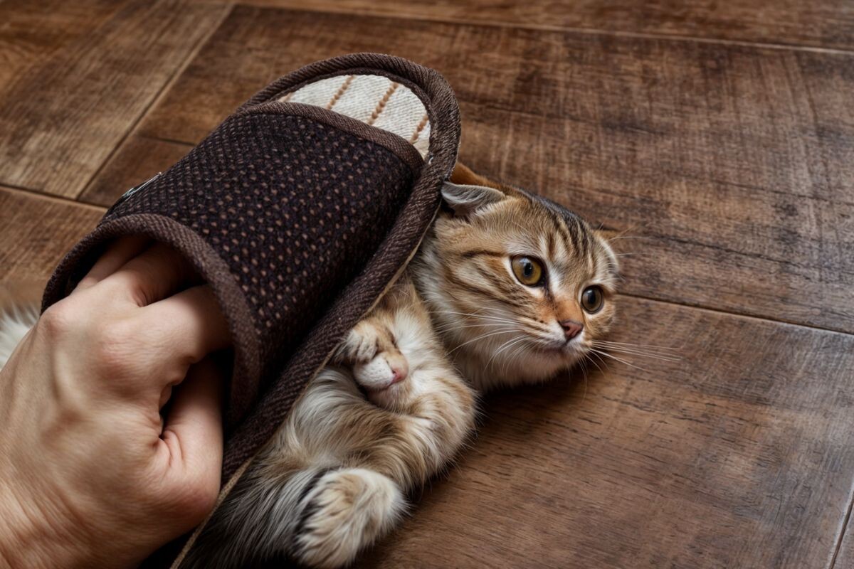 Кошка под тапком