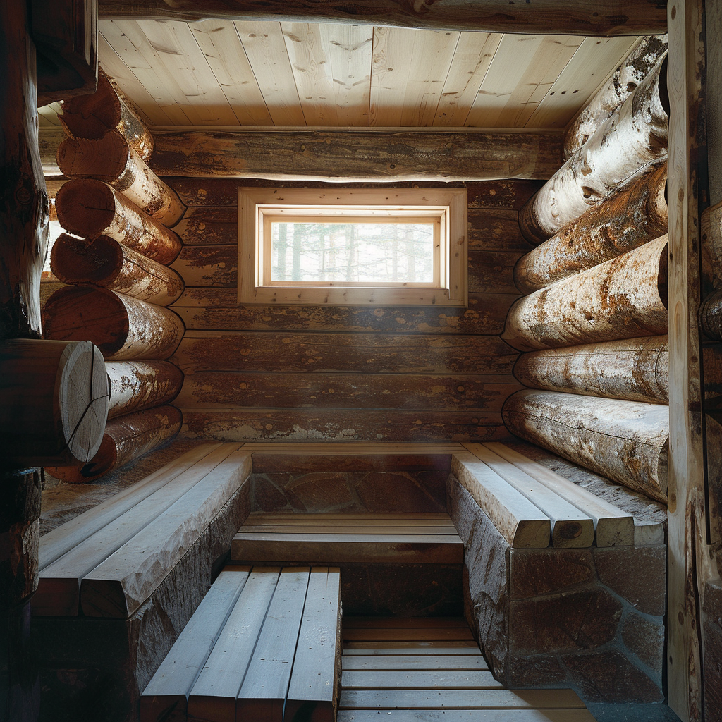 Необшитые бревна в парной поглощают больше тепла.