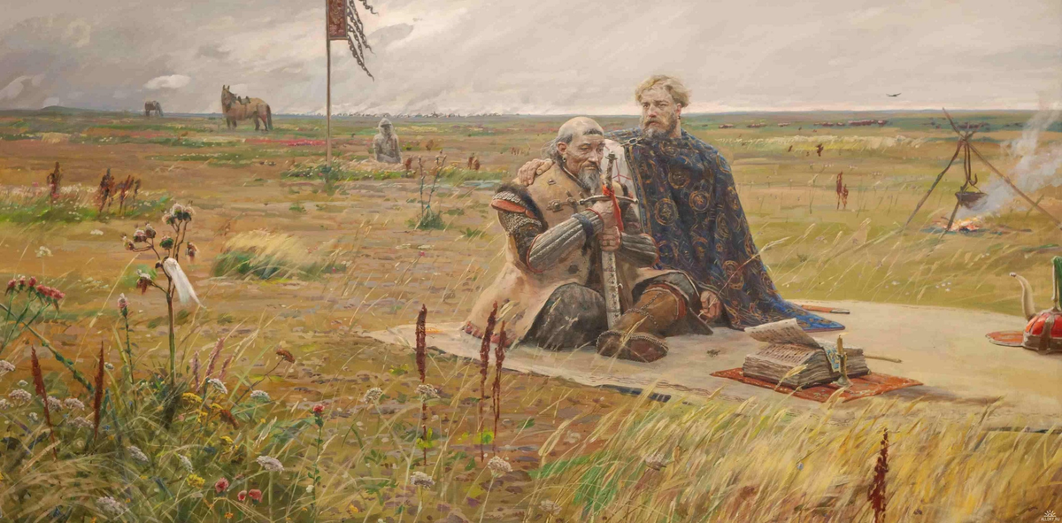Александр Невский и Сартак, сын Батыя и второй хан Золотой Орды. Картина Рыженко. 