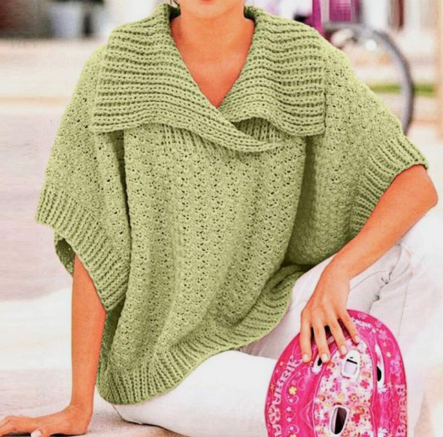 Пулундер - свободной формы пуловер с цельновязанными рукавами крючком Вязание для Вас