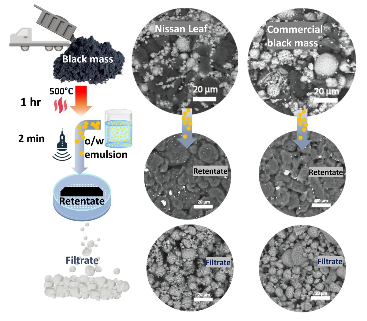 Применение технологии к коммерческим образцам «чёрной массы» эффективно для их очистки, независимо от источника материала. Источник: University of Leicester  📷
