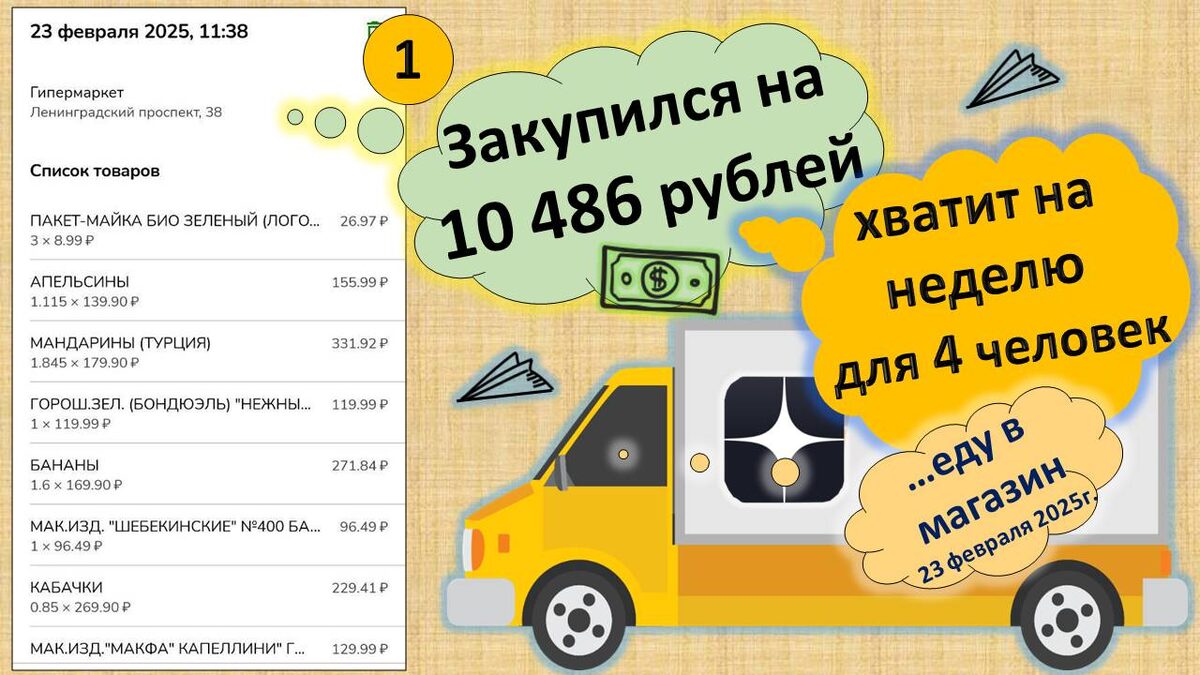 Закупаюсь для 4 человек на 7 дней! Уложился всего в 13 645 рублей, вместе с бензином!