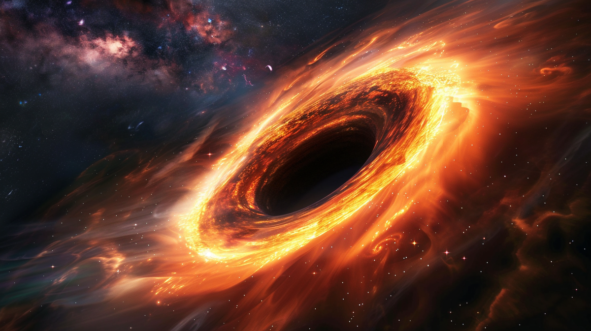 Аккреционный диск — это раскаленный газ и пыль, которые вращаются вокруг черной дыры и светятся