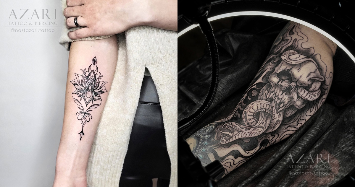 Абсолютно разные по характеру тату на девушках. Мастер: Анастасия Азари.