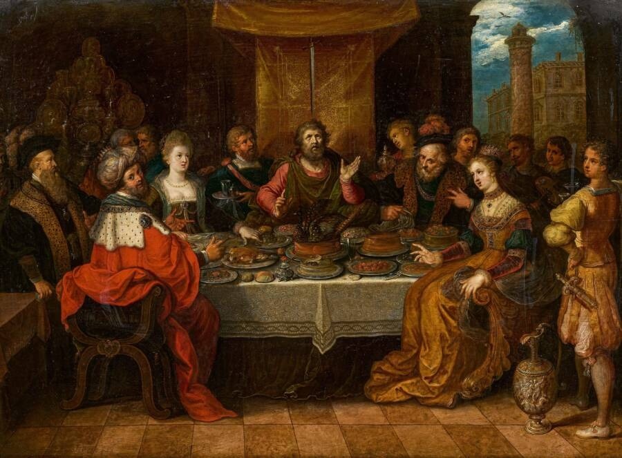    Картина XVII века с историей Дамокла, Frans Francken II /Heritage Image Partnership Ltd/Alamy Stock Photo