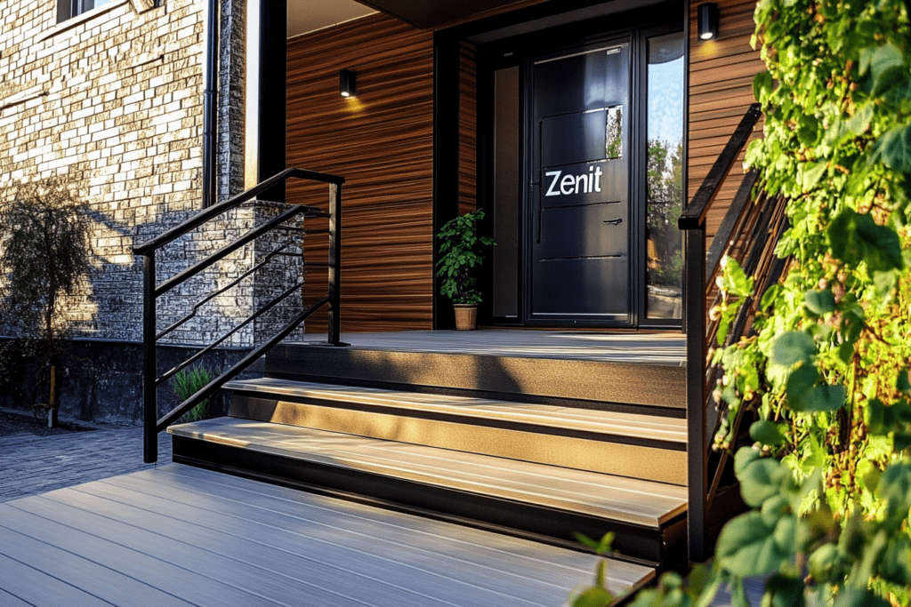    Крыльцо в стиле лофт: Создайте уникальное пространство с металлическими перилами и террасной доской от ЗМК "Зенит" в Уфе ZMK-ZENIT