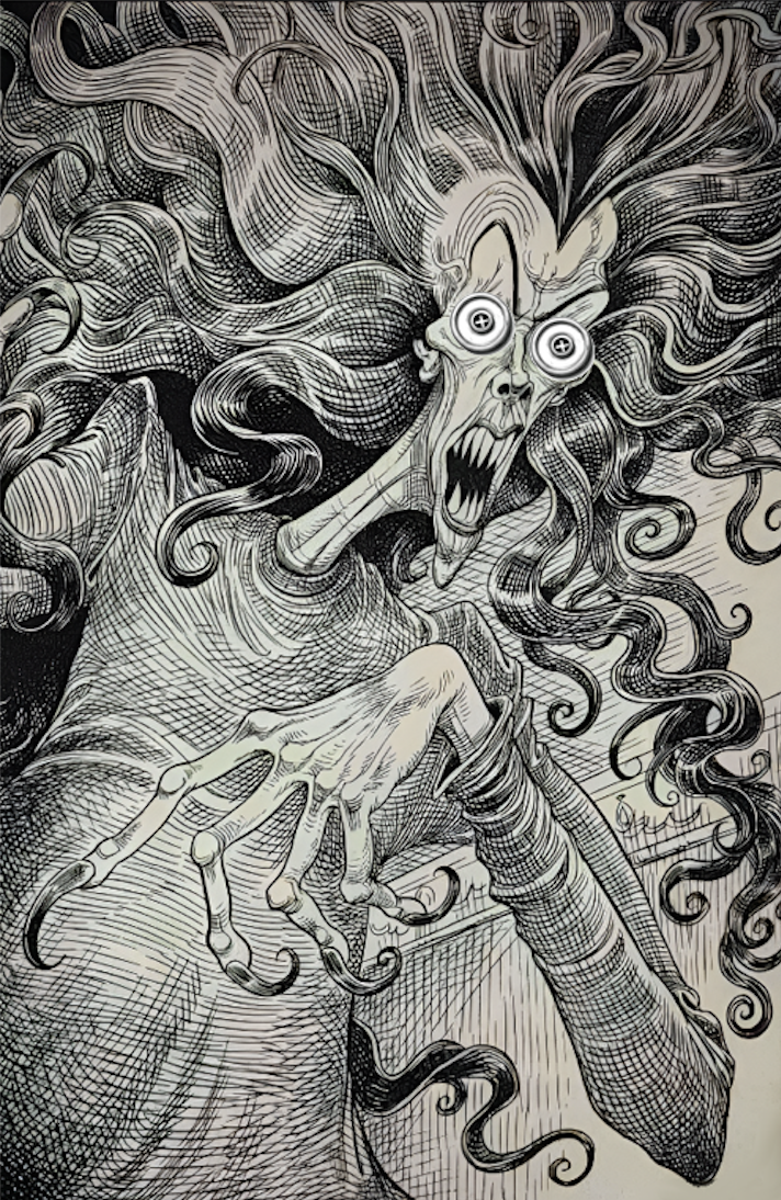 Волосы её шевелились и закручивались вокруг головы, а зубы были острыми, как ножи.