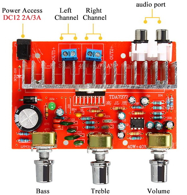 Схема подключения одноплатного усилителя мощности звуковой частоты на TDA7377