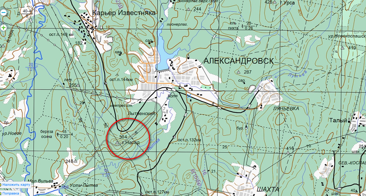 Карта времен СССР у г. Александровска
