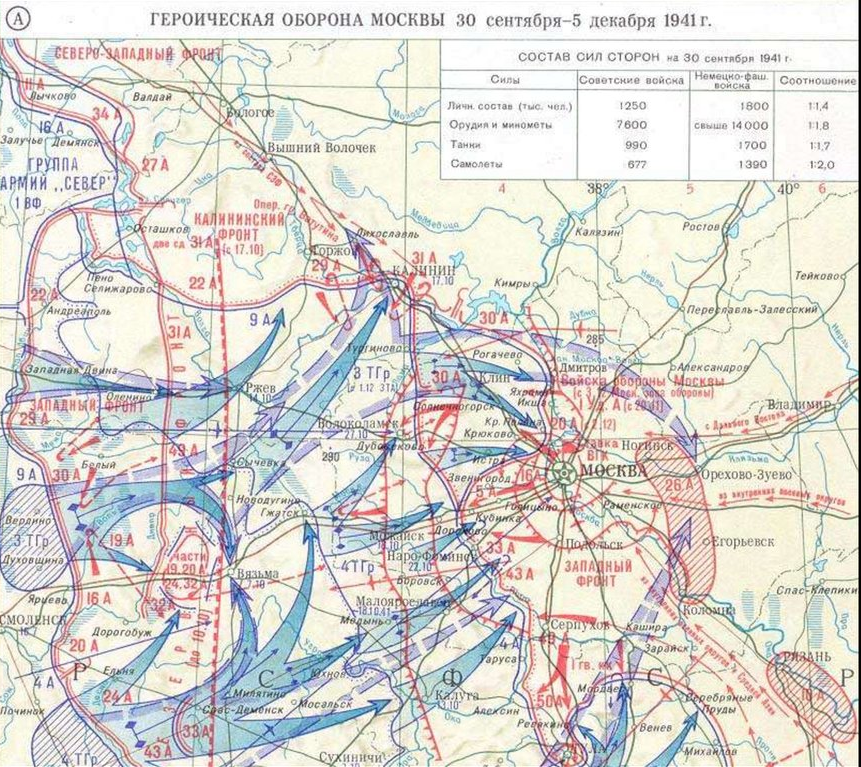 Карта наступления фашистов на Москву в 1941. Западный фронт