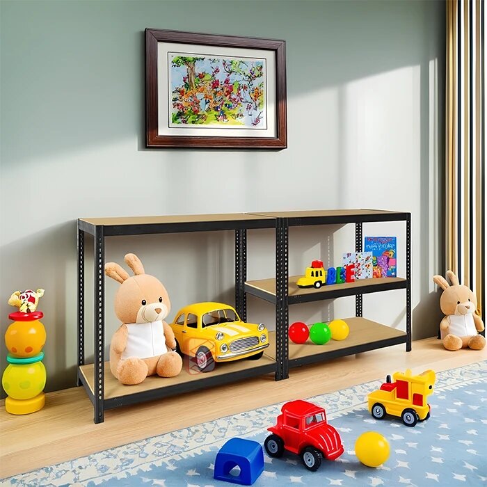 Стеллаж металлический с игрушками в детской комнате - фото Стеллажин