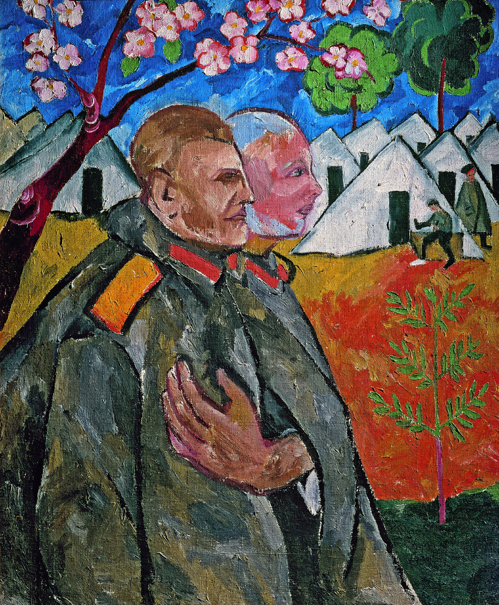 Наталия Гончарова «Портрет М.Ф. Ларионова и его взводного», 1911. ГРМ
