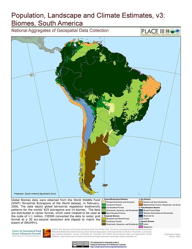 Рис. 1. Биомы Южной Америки. Фото: https://sedac.ciesin.columbia.edu/