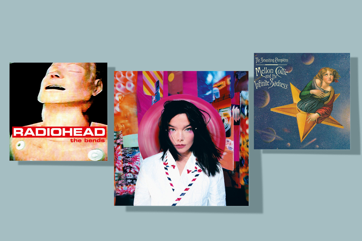    Обложки альбомов (слева направо): Radiohead – Bends, Бьорк – Post и The Smashing Pumpkins — Mellon Collie and the Infinite Sadness