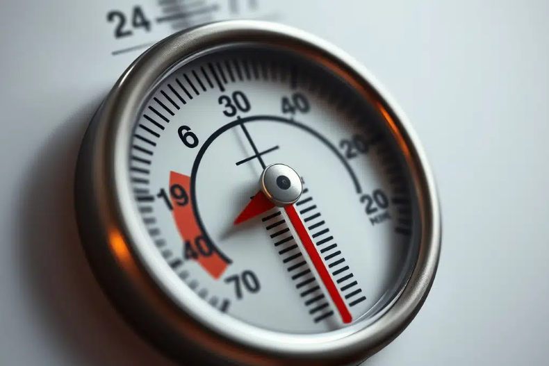 Фотография термометра, показывающего умеренную температуру