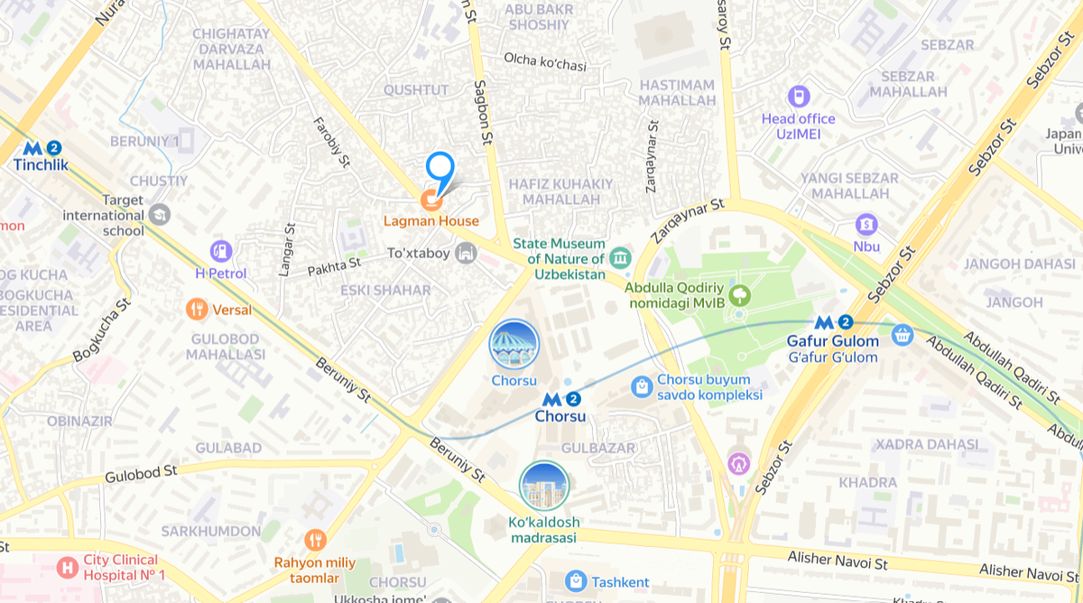 Месторасположение Lagman House, кафе, 2-й тупик Фараби, 16, Ташкент