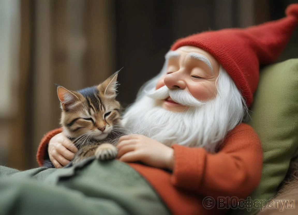 Старичок с котом подружились.