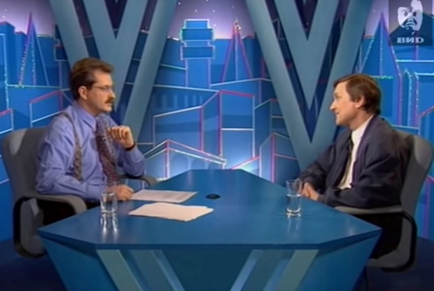    Влад Листьев (слева) и Андрей Врублевский в программе «Час пик». Кадр: ВИDgital ViD / YouTube