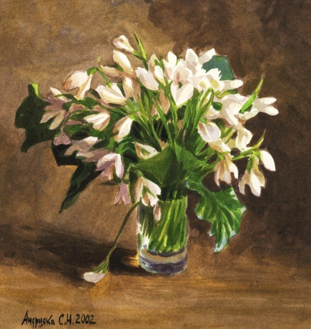 Художник Сергей Андрияка. Букет подснежников. 2002 год.