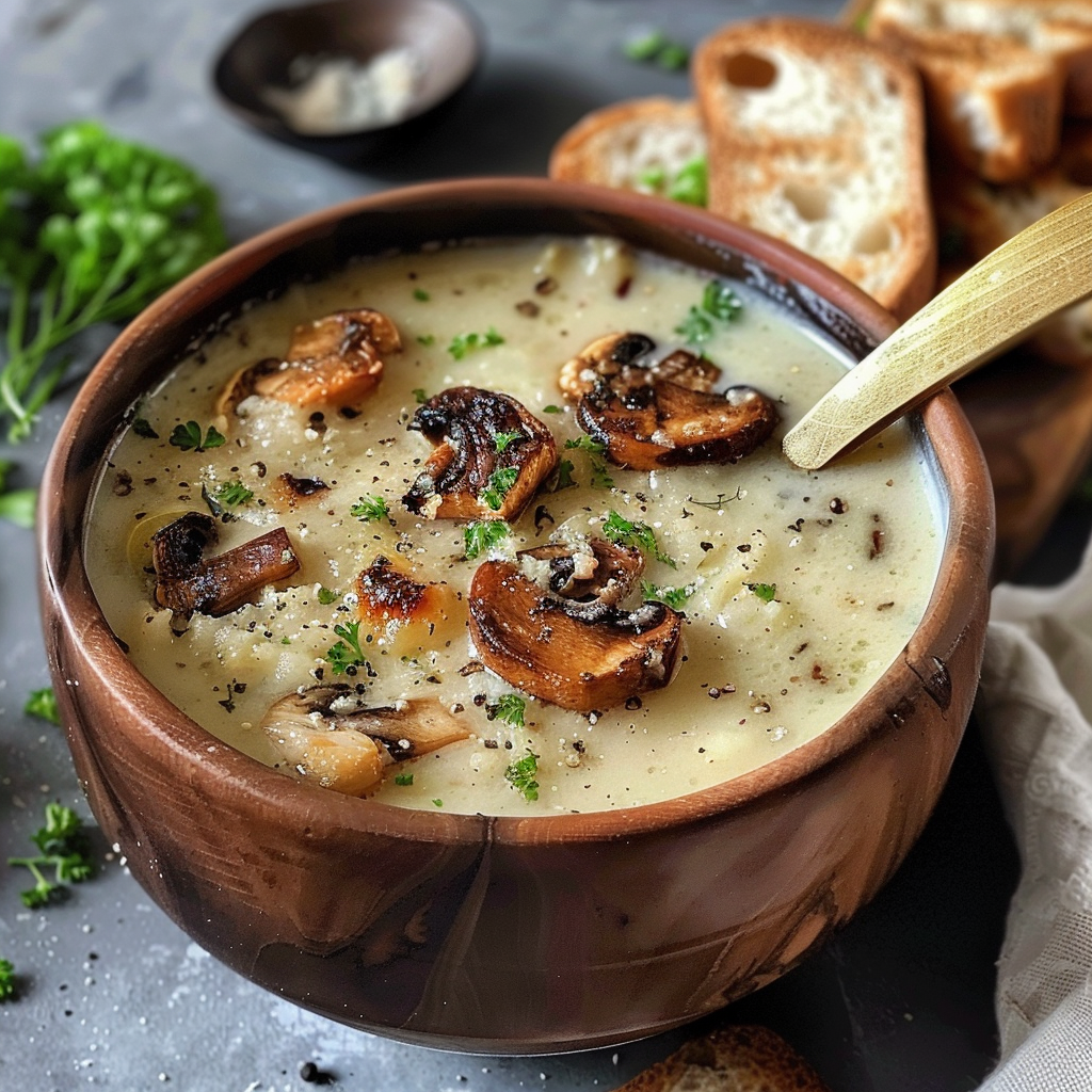 *Пример сервировки и подачи грибного крем-супа из шампиньонов