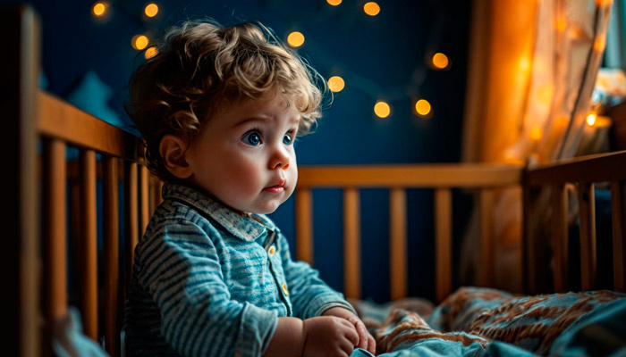 Не стоит 2 марта оставлять малыша в кроватке одного, может кикимора напугать. Фото: shedevrum.ai