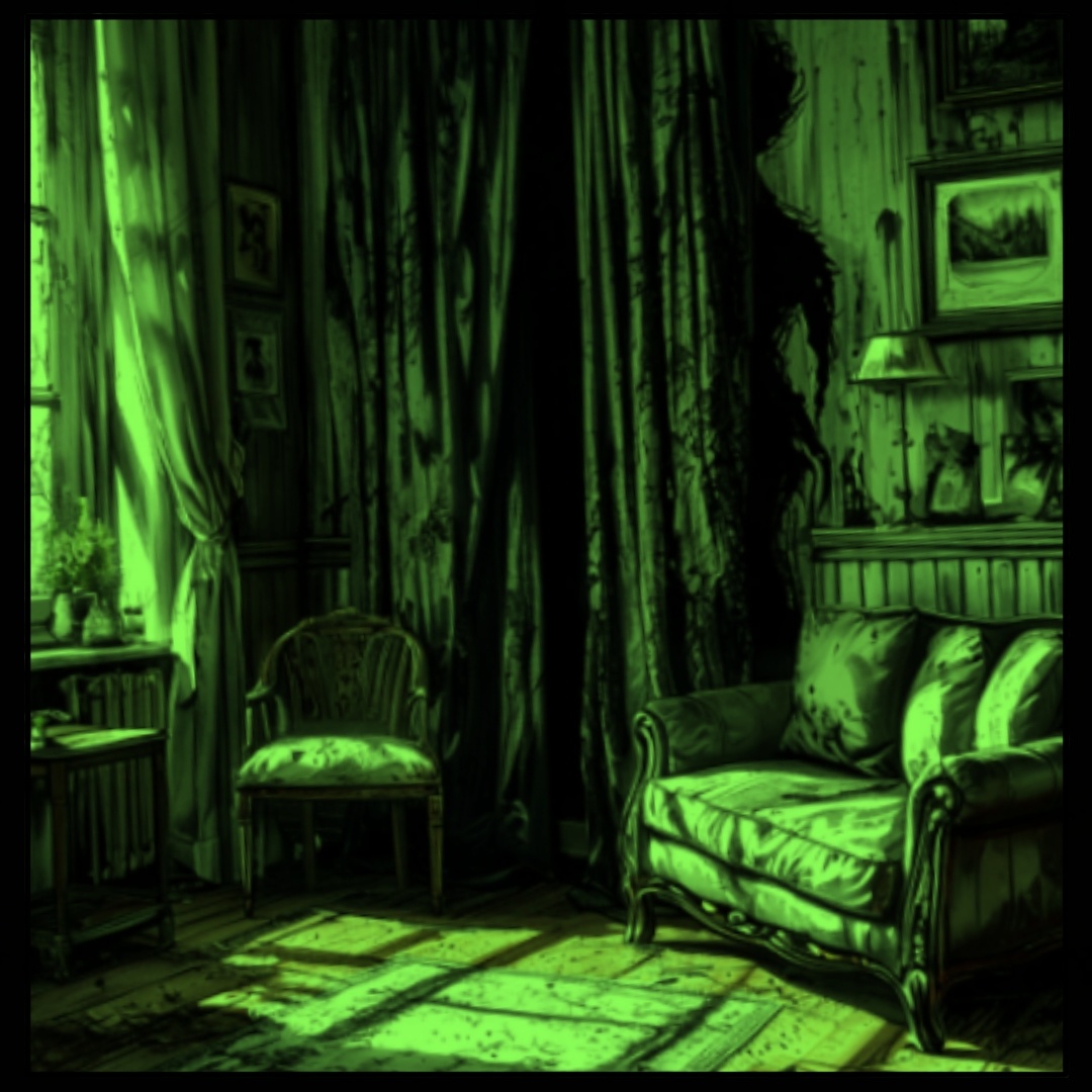 Чёрная фигура без лица, просто огромная клякса тьмы, стояла в гостиной у занавесок.