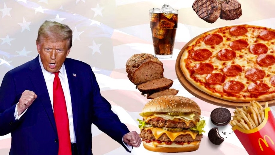Коллаж: Дональд Трамп и его любимая еда.