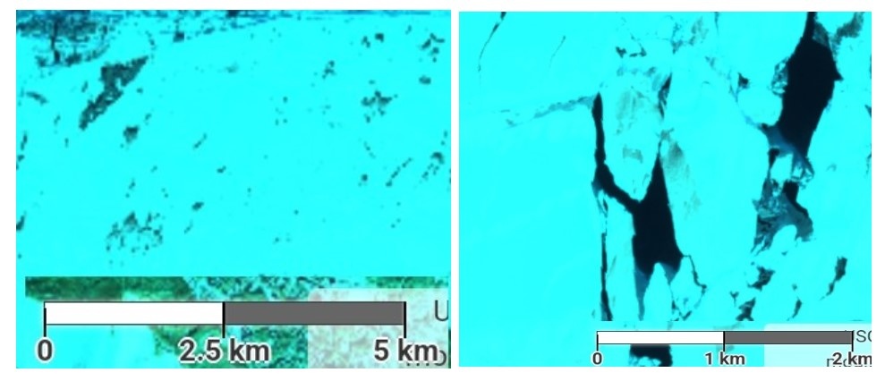 Слева - часть скрина снимка первой акватории, справа - второй.