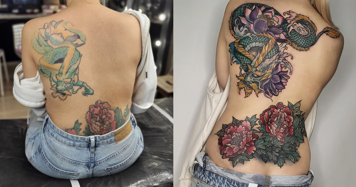 Исправление старой татуировки. Мастер: Анастасия Азари.