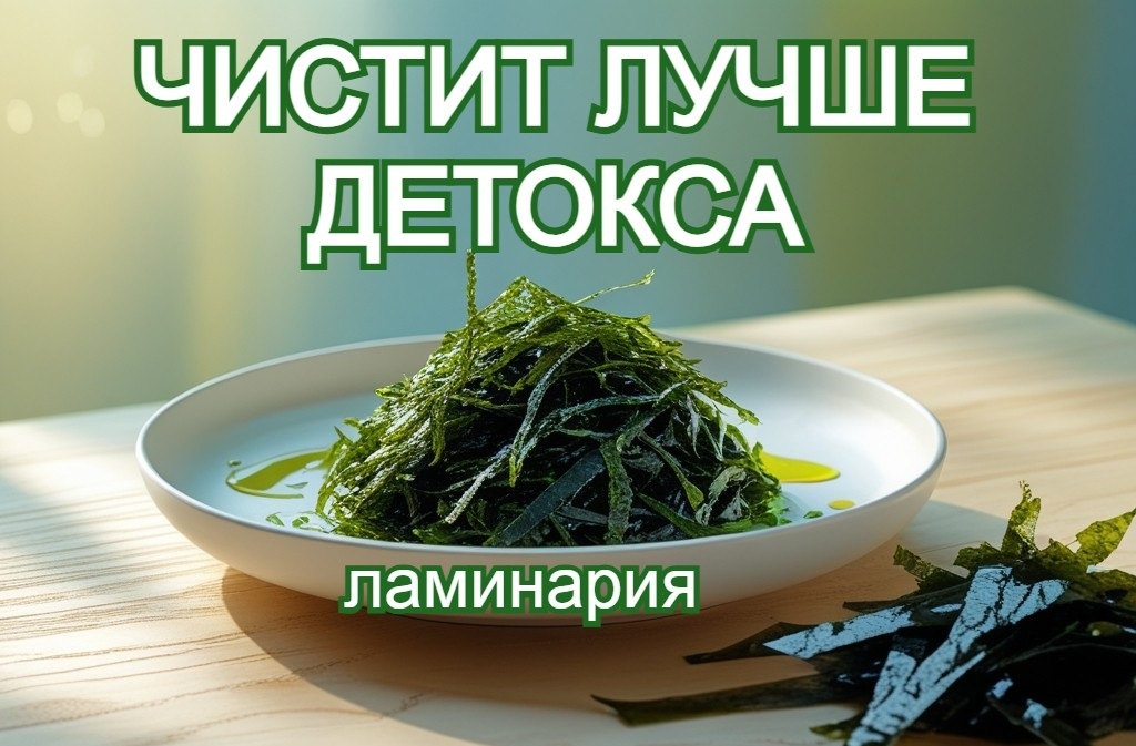 Салат из ламинарии с маслом и сушёная морская капуста на деревянном столе