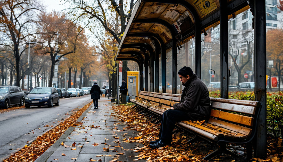 На остановке сидит Михаил