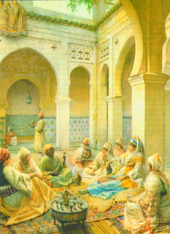 Филиппо Бартолини. "Во дворе" Ок. 1860 г. Масло. Галерея Матаф, Лондон.