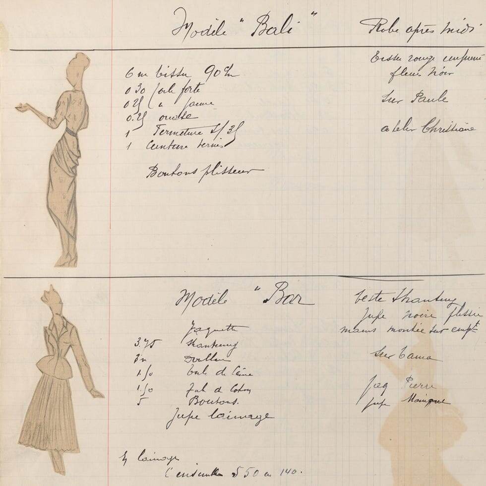 Выдержка из технологических заметок к коллекции Haute Couture весна/лето 1947 года. © Christian Dior 