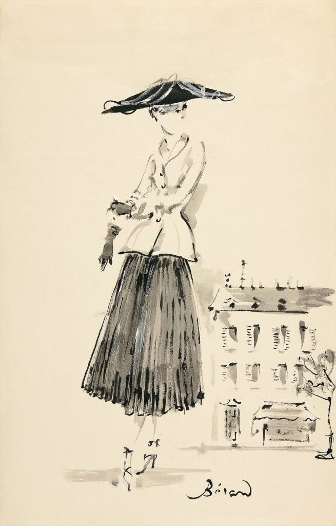 Модная иллюстрация Кристиана Берара для Christian Dior, The New Look, Christian Dior Bar Suit, Vogue Paris, 1947 г. © ADAGP, Paris 2015 