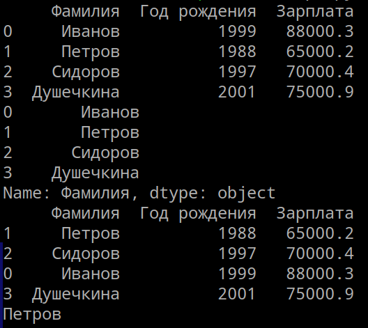 Рисунок 1. Вывод программы