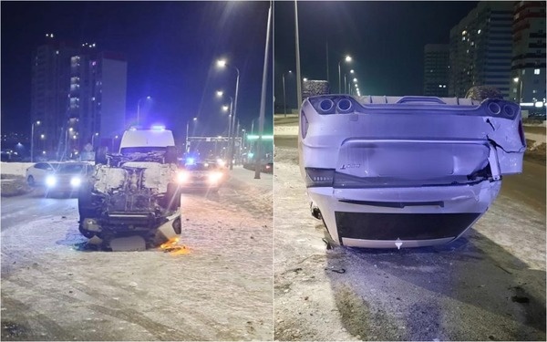    Кадры жесткого ДТП: В Оренбурге автомобиль Chery выехал на разделительную полосу и перевернулся